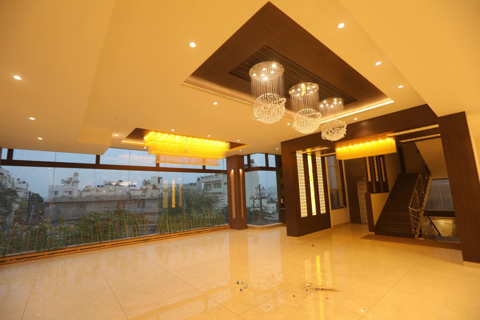 Entrance foyer with crystal chandeliers